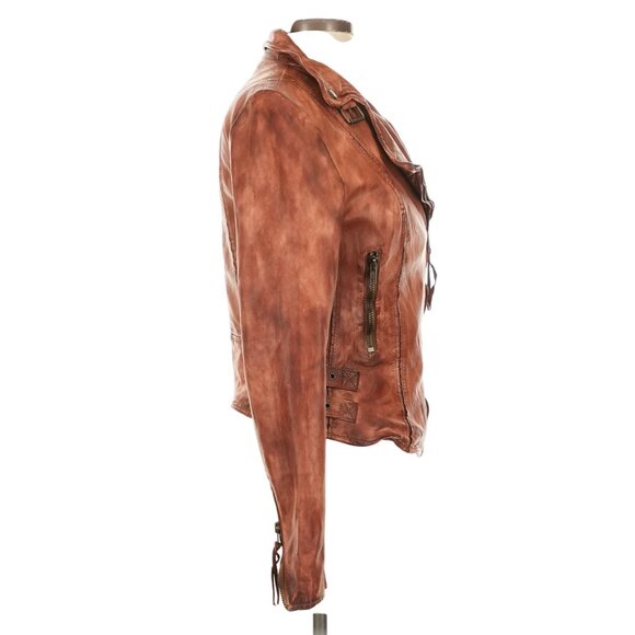Muubaa x Free People Edgy Distressed Brown Leather Moto Biker Jacket Luxury Boho - Picture 8 of 16